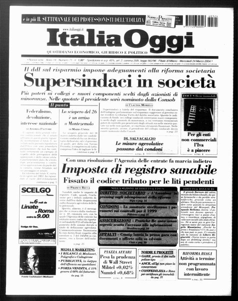 Italia oggi : quotidiano di economia finanza e politica